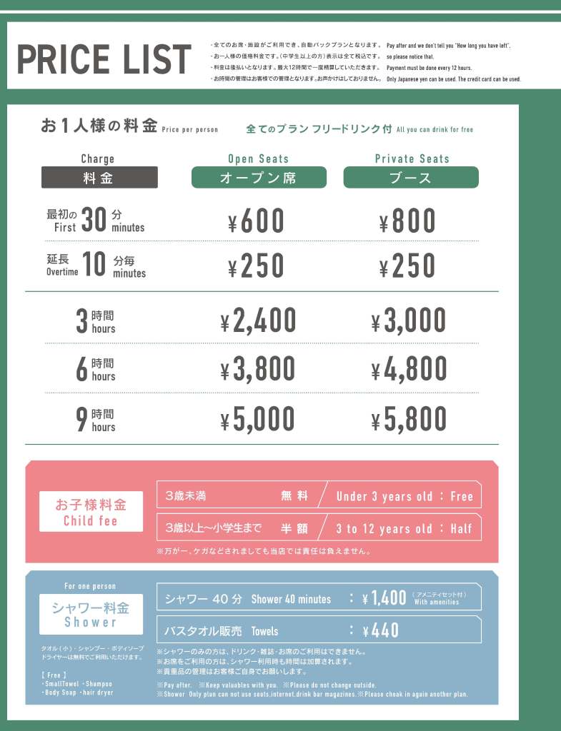 關西機場 NODOKA 價格表（一般日）